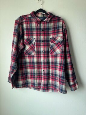 Vintage PendletonWoolen Mills  Red, Navy and White Plaid Button-Down Shirt